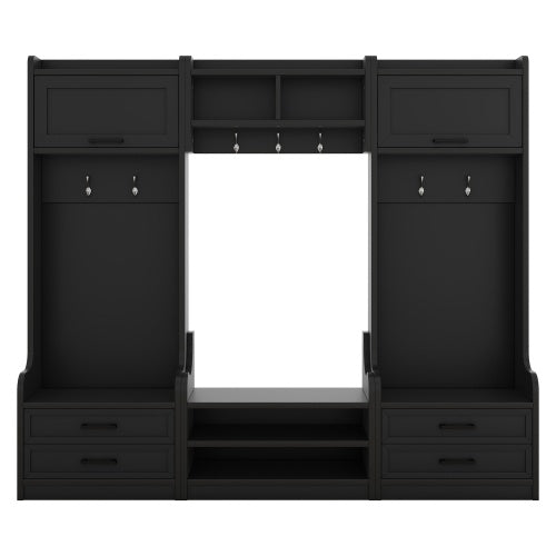 4-in-1 Hallway Coat Rack With Storage Drawers And Cabinet Shoe Bench