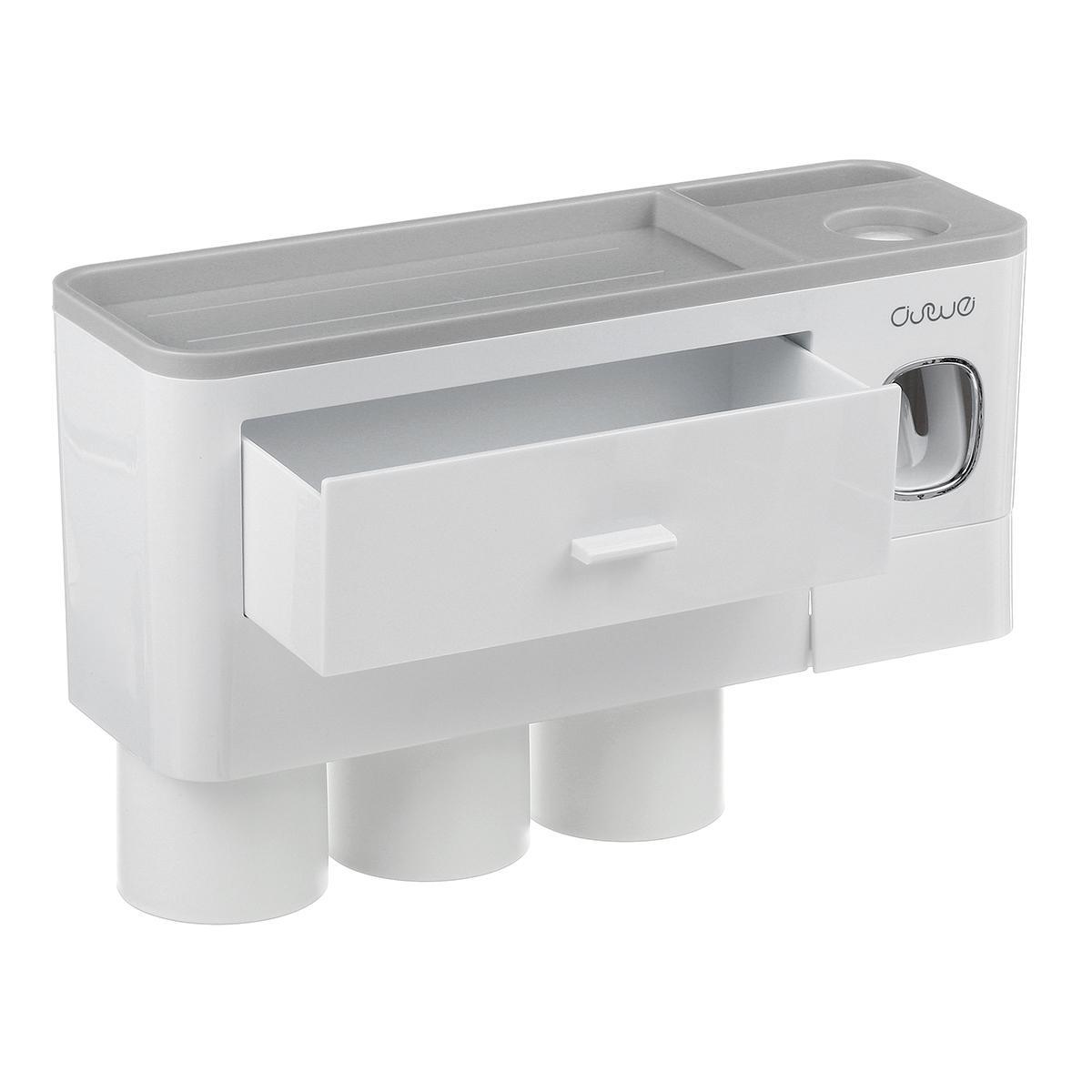 Hanging Magnetic Toothbrush Holder Single Drawer Storage Rack With Toothpaste Squeezer Toiletry Set