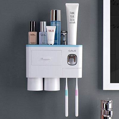 Hanging Magnetic Toothbrush Holder Single Drawer Storage Rack With Toothpaste Squeezer Toiletry Set