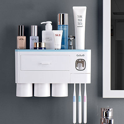 Hanging Magnetic Toothbrush Holder Single Drawer Storage Rack With Toothpaste Squeezer Toiletry Set