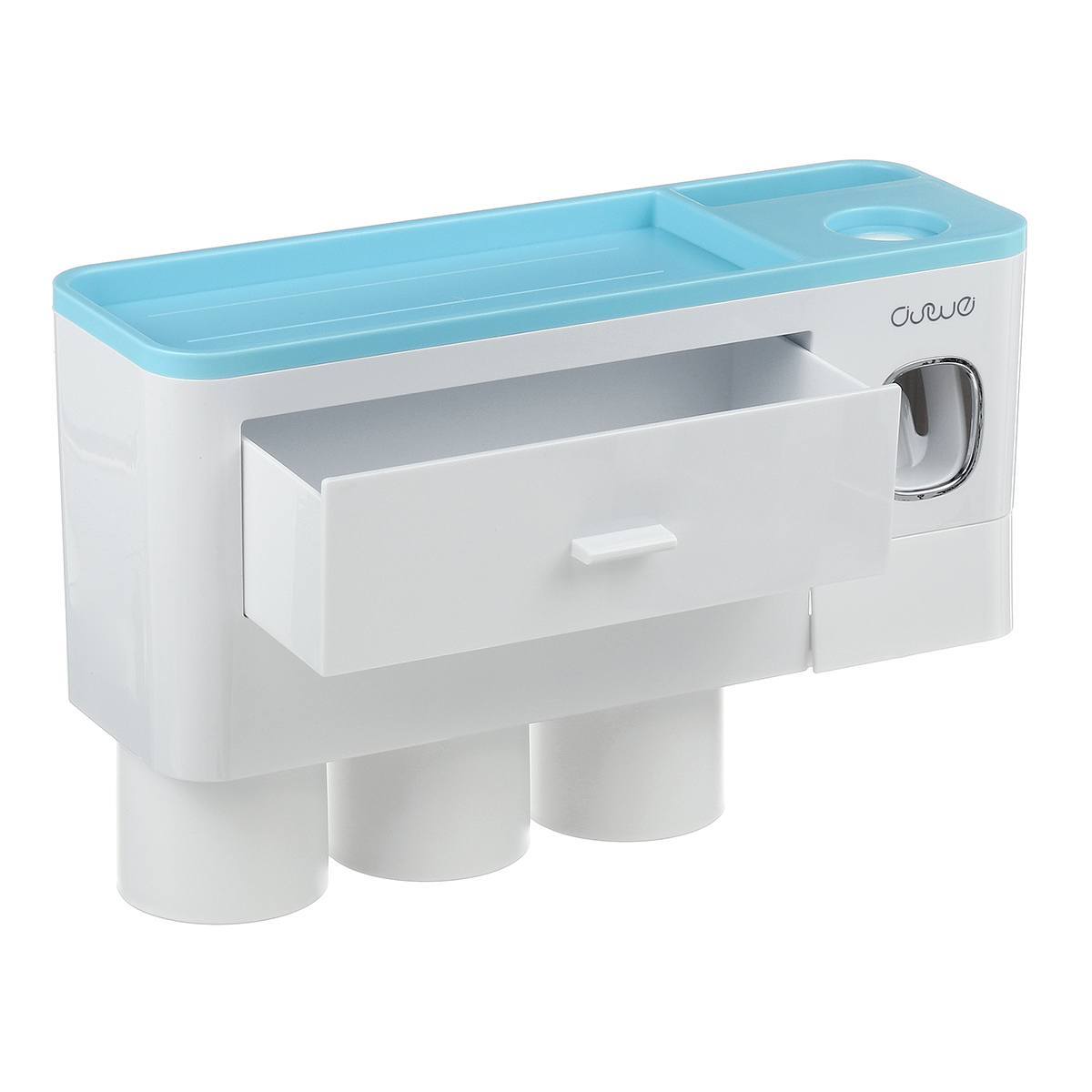 Hanging Magnetic Toothbrush Holder Single Drawer Storage Rack With Toothpaste Squeezer Toiletry Set