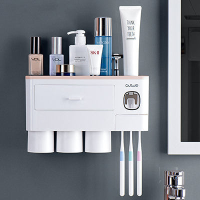 Hanging Magnetic Toothbrush Holder Single Drawer Storage Rack With Toothpaste Squeezer Toiletry Set