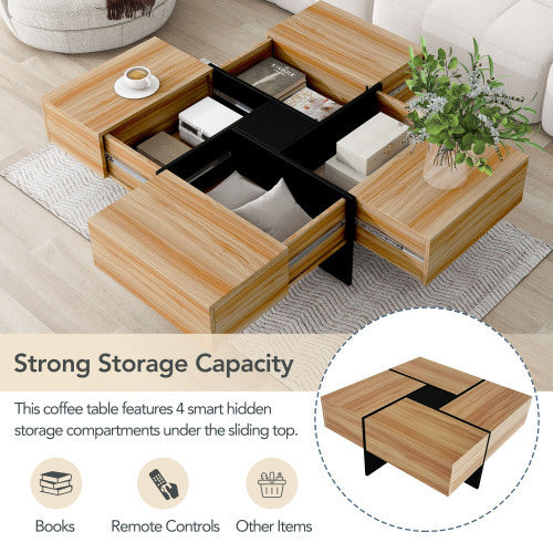 Sleek Coffee Table With 4 Hidden Storage Compartments