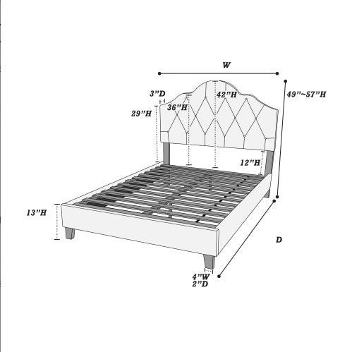 Contemporary Queen Size Bed Light Brown Upholstered