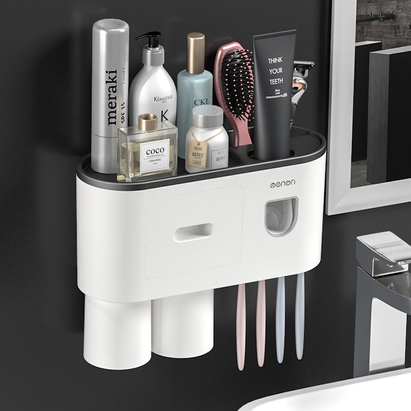 Hanging Magnetic Toothbrush Holder Single Drawer Storage Rack With Toothpaste Squeezer Toiletry Set