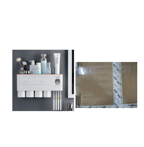 Hanging Magnetic Toothbrush Holder Single Drawer Storage Rack With Toothpaste Squeezer Toiletry Set