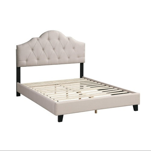Contemporary Queen Size Bed Light Brown Upholstered