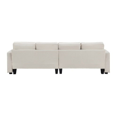 Linen Fabric Sofa With Armrest Pockets And 4 Pillows
