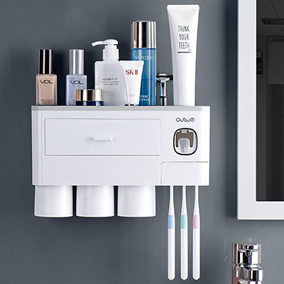 Hanging Magnetic Toothbrush Holder Single Drawer Storage Rack With Toothpaste Squeezer Toiletry Set