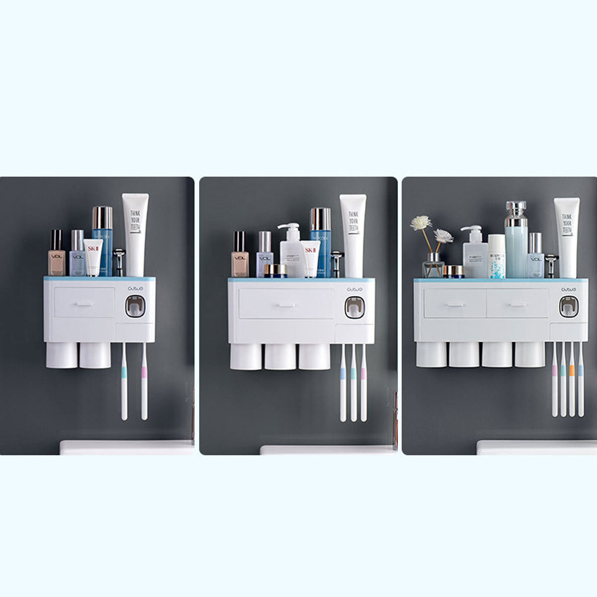 Hanging Magnetic Toothbrush Holder Single Drawer Storage Rack With Toothpaste Squeezer Toiletry Set