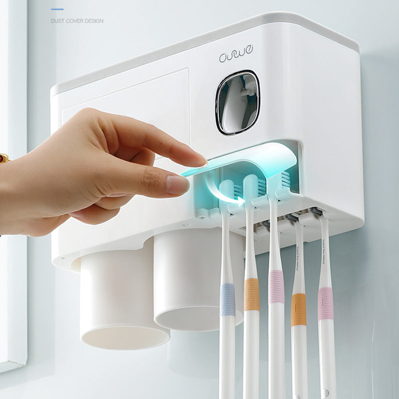 Hanging Magnetic Toothbrush Holder Single Drawer Storage Rack With Toothpaste Squeezer Toiletry Set