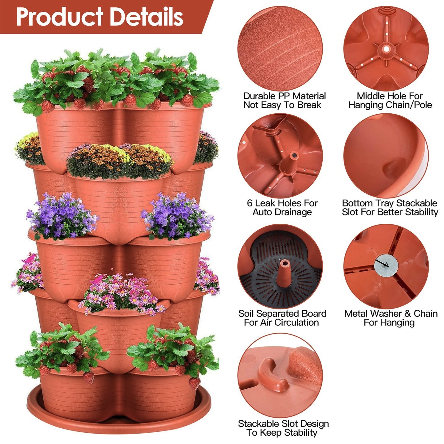 1Pc 5 Planters Garden Tower Planter Outdoor