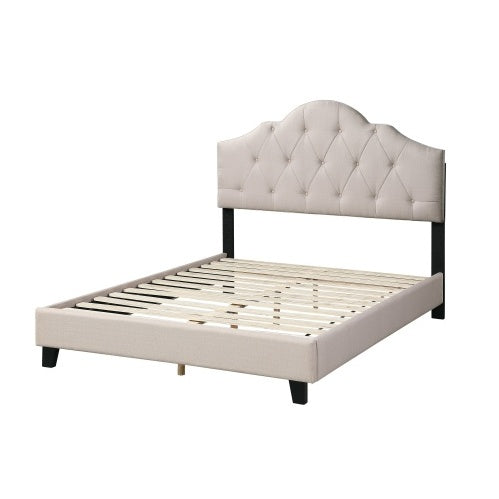 Contemporary Queen Size Bed Light Brown Upholstered