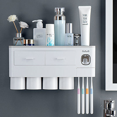 Hanging Magnetic Toothbrush Holder Single Drawer Storage Rack With Toothpaste Squeezer Toiletry Set