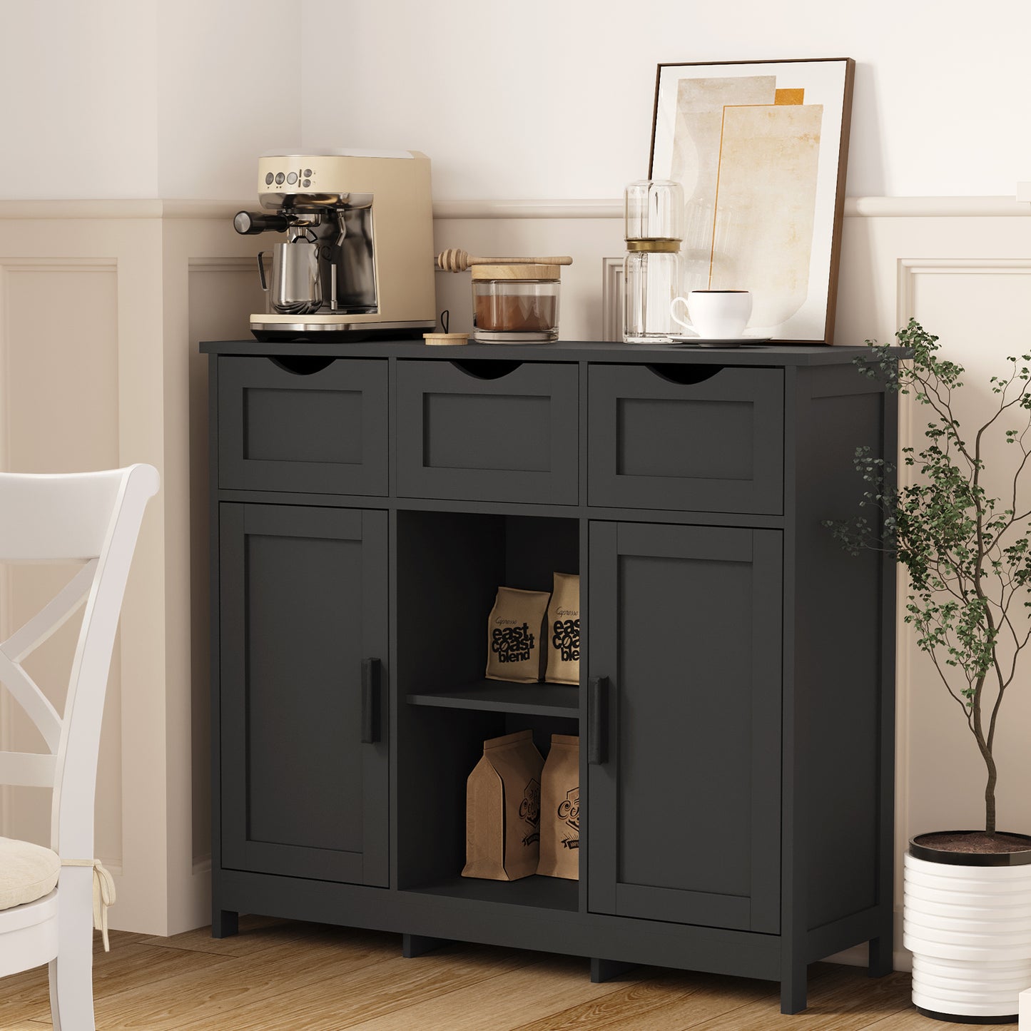 Modern Storage Cabinet With Drawers And Shelves