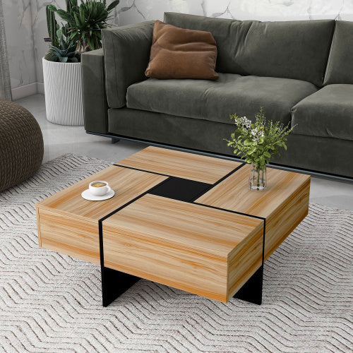 Sleek Coffee Table With 4 Hidden Storage Compartments