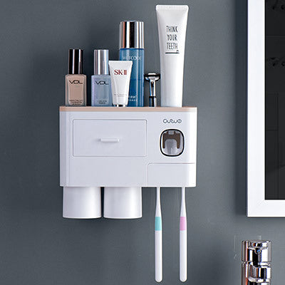 Hanging Magnetic Toothbrush Holder Single Drawer Storage Rack With Toothpaste Squeezer Toiletry Set
