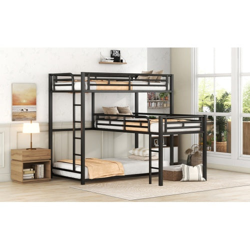 Triplex L-shaped Metal Twin Size Bunk Bed