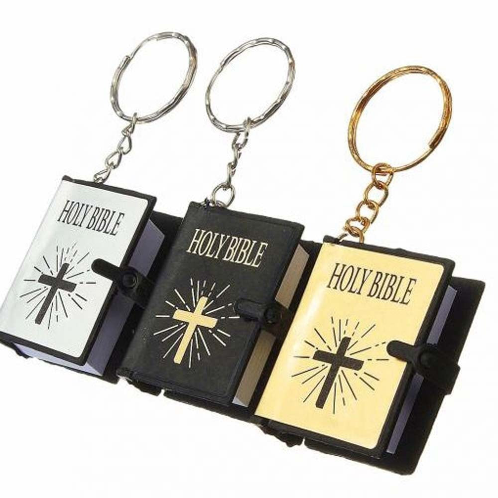Mini English HOLY BIBLE Key Chains Readable Bible Christian Keyrings Car Key Chains
