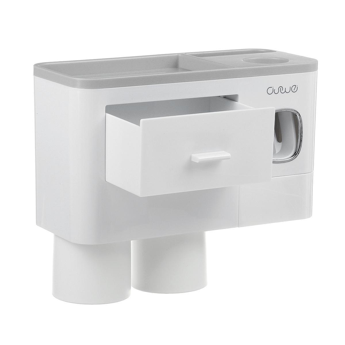 Hanging Magnetic Toothbrush Holder Single Drawer Storage Rack With Toothpaste Squeezer Toiletry Set