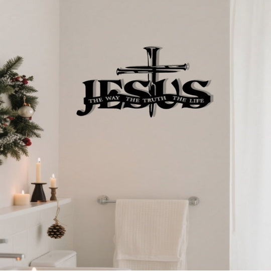 Jesus Cross Metal Wall Art The Way, The Truth, The Life Sign Christian Home Decor