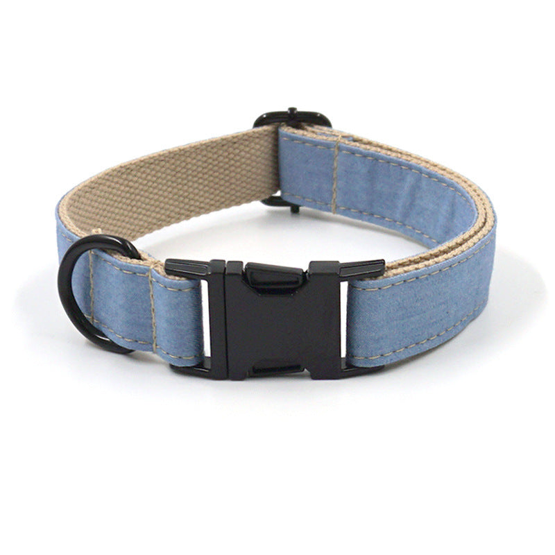 Buckle Lettering Deep Denim Pet Collar Leash Dog Accessory Set