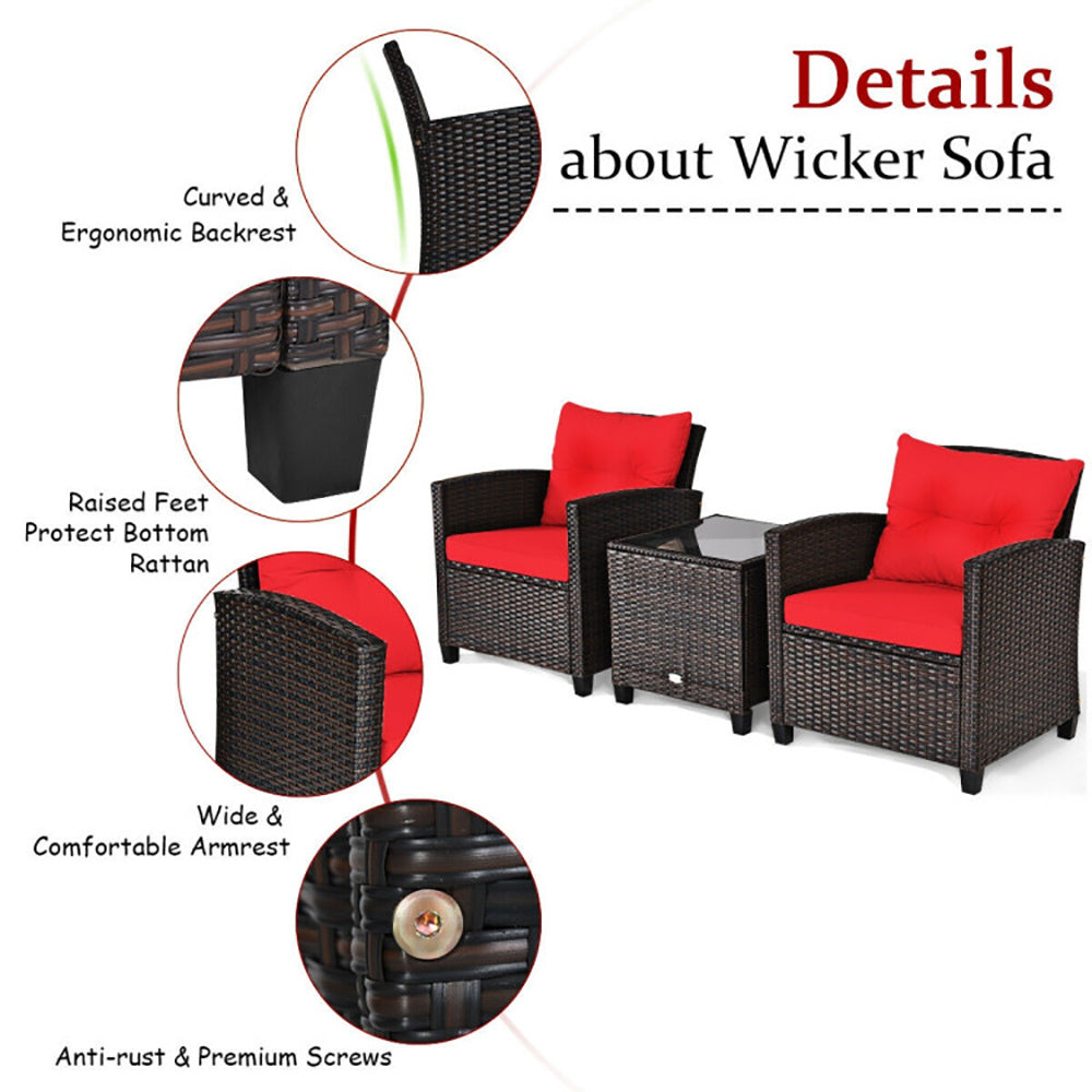 3 Pieces Weather Resistant Patio Furniture Set With Washable Cushion