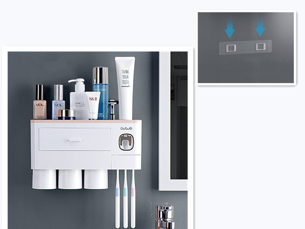 Hanging Magnetic Toothbrush Holder Single Drawer Storage Rack With Toothpaste Squeezer Toiletry Set