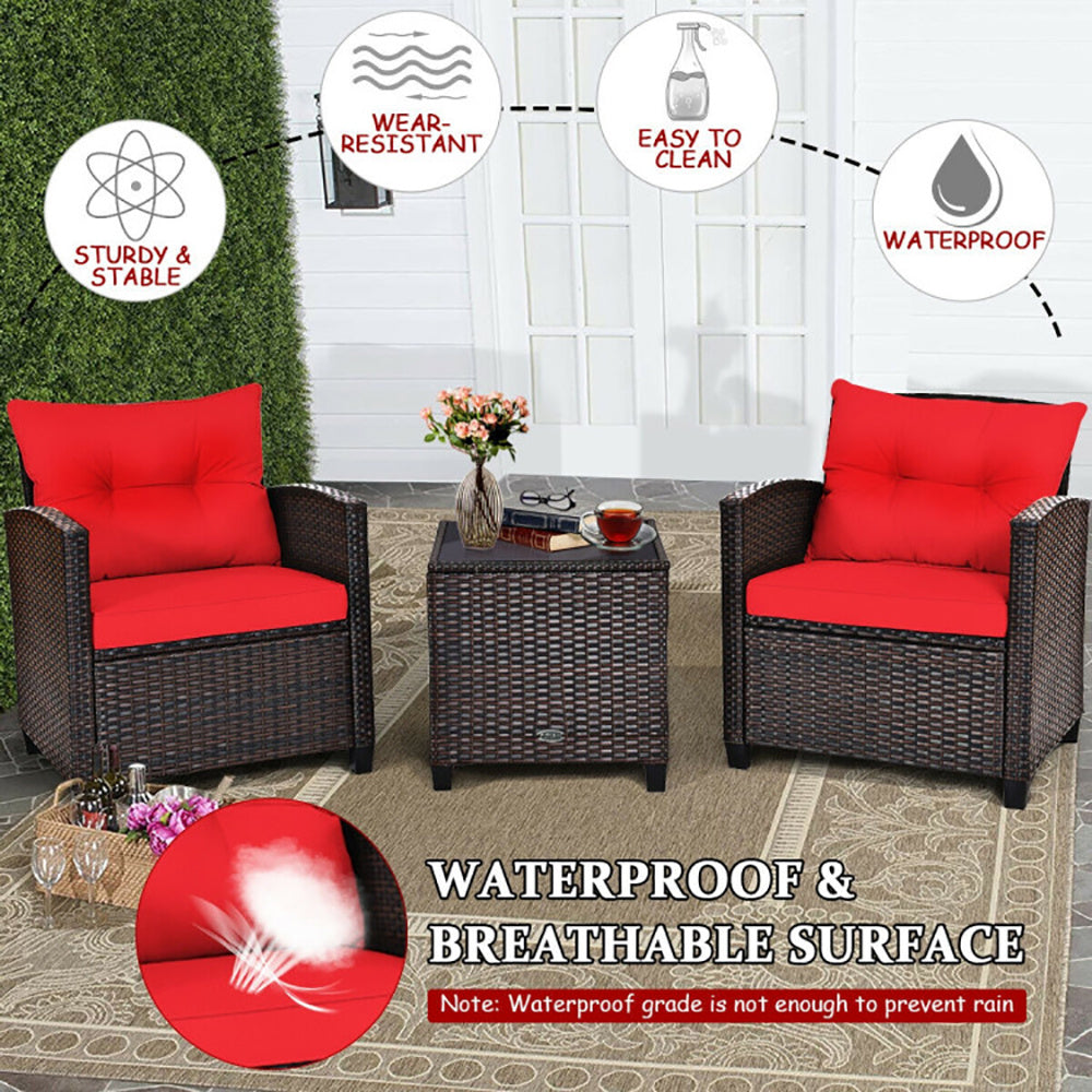 3 Pieces Weather Resistant Patio Furniture Set With Washable Cushion