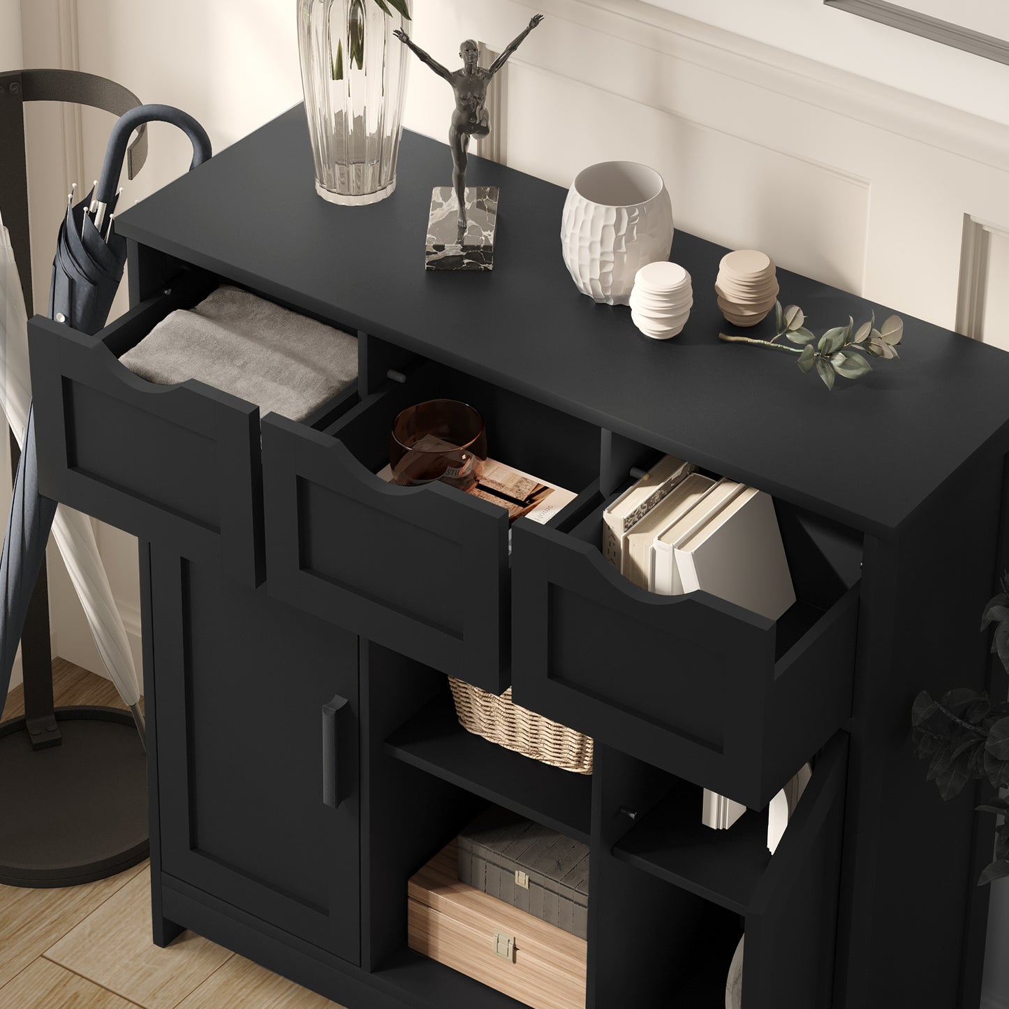 Modern Storage Cabinet With Drawers And Shelves