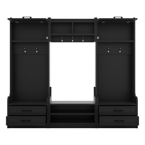4-in-1 Hallway Coat Rack With Storage Drawers And Cabinet Shoe Bench