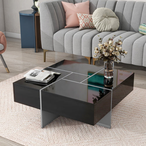 Sleek Coffee Table With 4 Hidden Storage Compartments