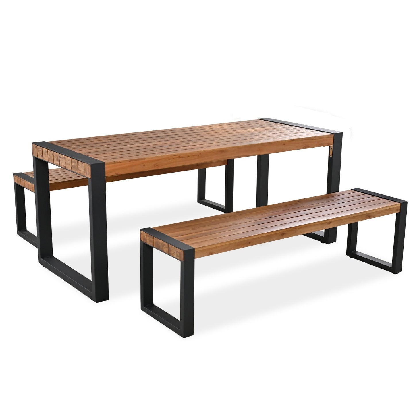 3-pieces Outdoor Dining Table With 2 Benches