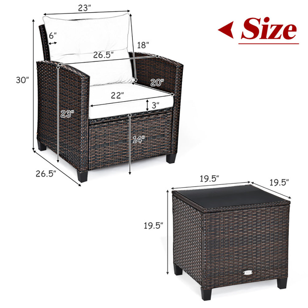 3 Pieces Weather Resistant Patio Furniture Set With Washable Cushion