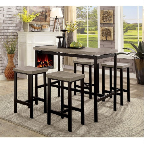 5 Pc Counter Chairs and Table in Black Gray