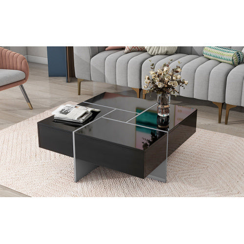 Sleek Coffee Table With 4 Hidden Storage Compartments