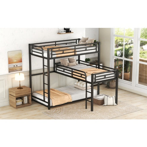 Triplex L-shaped Metal Twin Size Bunk Bed