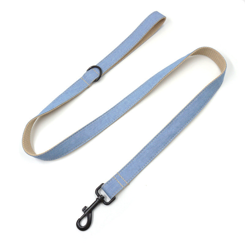Buckle Lettering Deep Denim Pet Collar Leash Dog Accessory Set