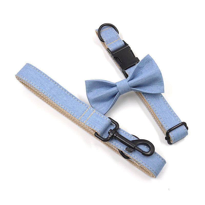 Buckle Lettering Deep Denim Pet Collar Leash Dog Accessory Set