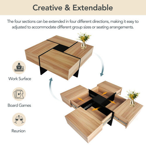 Sleek Coffee Table With 4 Hidden Storage Compartments