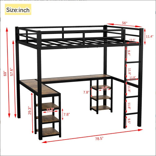 Full Mattress Loft Bed With Ladder And Guardrails