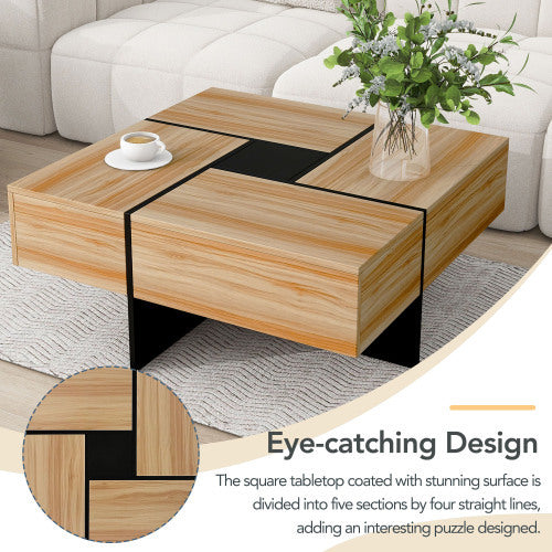 Sleek Coffee Table With 4 Hidden Storage Compartments