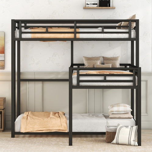 Triplex L-shaped Metal Twin Size Bunk Bed