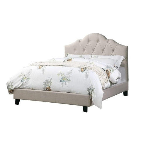 Contemporary Queen Size Bed Light Brown Upholstered