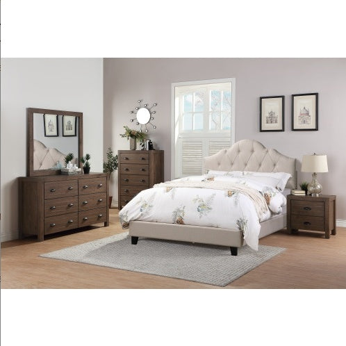 Contemporary Queen Size Bed Light Brown Upholstered