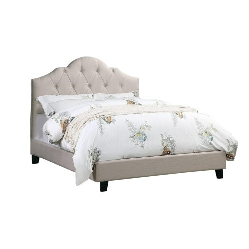Contemporary Queen Size Bed Light Brown Upholstered