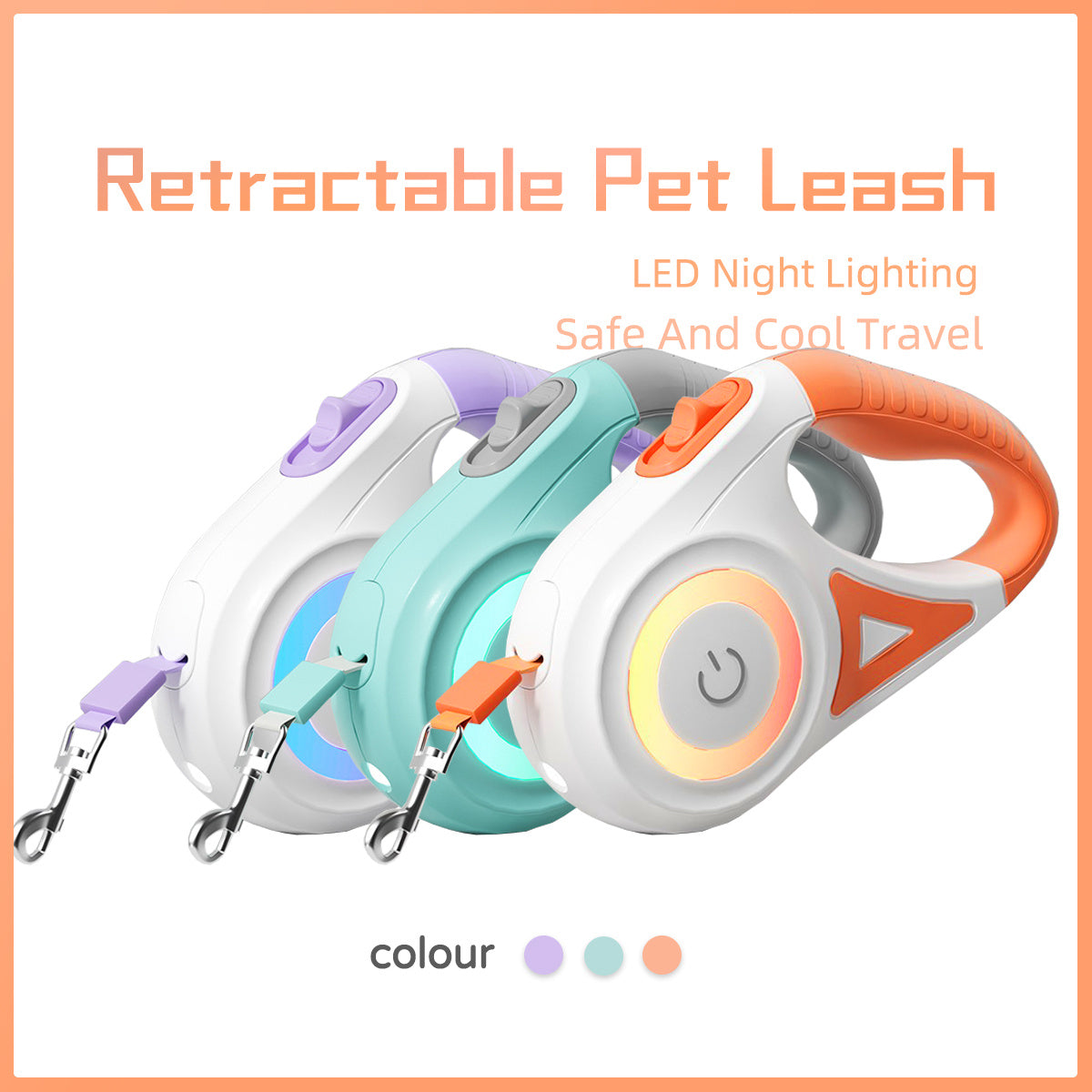 Retractable Leash And Dog Collar Spotlight Automatic Traction Rope For Small Medium Dogs