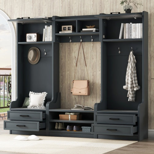 4-in-1 Hallway Coat Rack With Storage Drawers And Cabinet Shoe Bench
