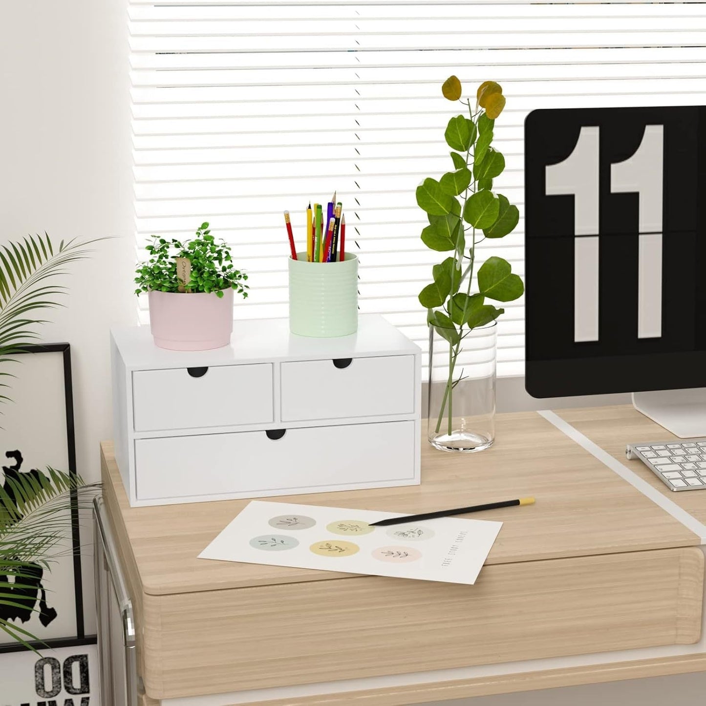 White Bamboo Desk Drawer Organizer No Assembly Desktop Storage Box