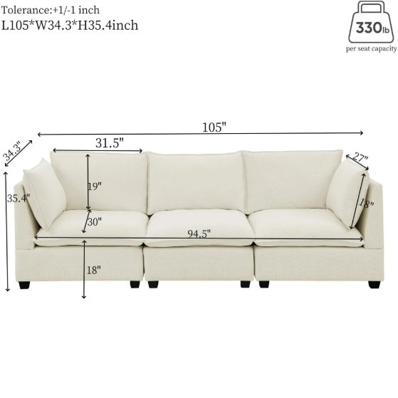 3-Piece Chenille Fabric Living Room Furniture
